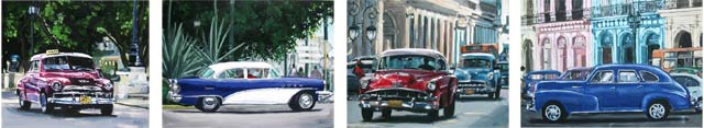 4 Vintage Car Paintings by Susan Pepler