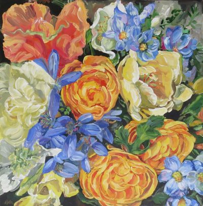 French Provincial Blue & Yellow 48" x 48" - Painting by Susan Pepler