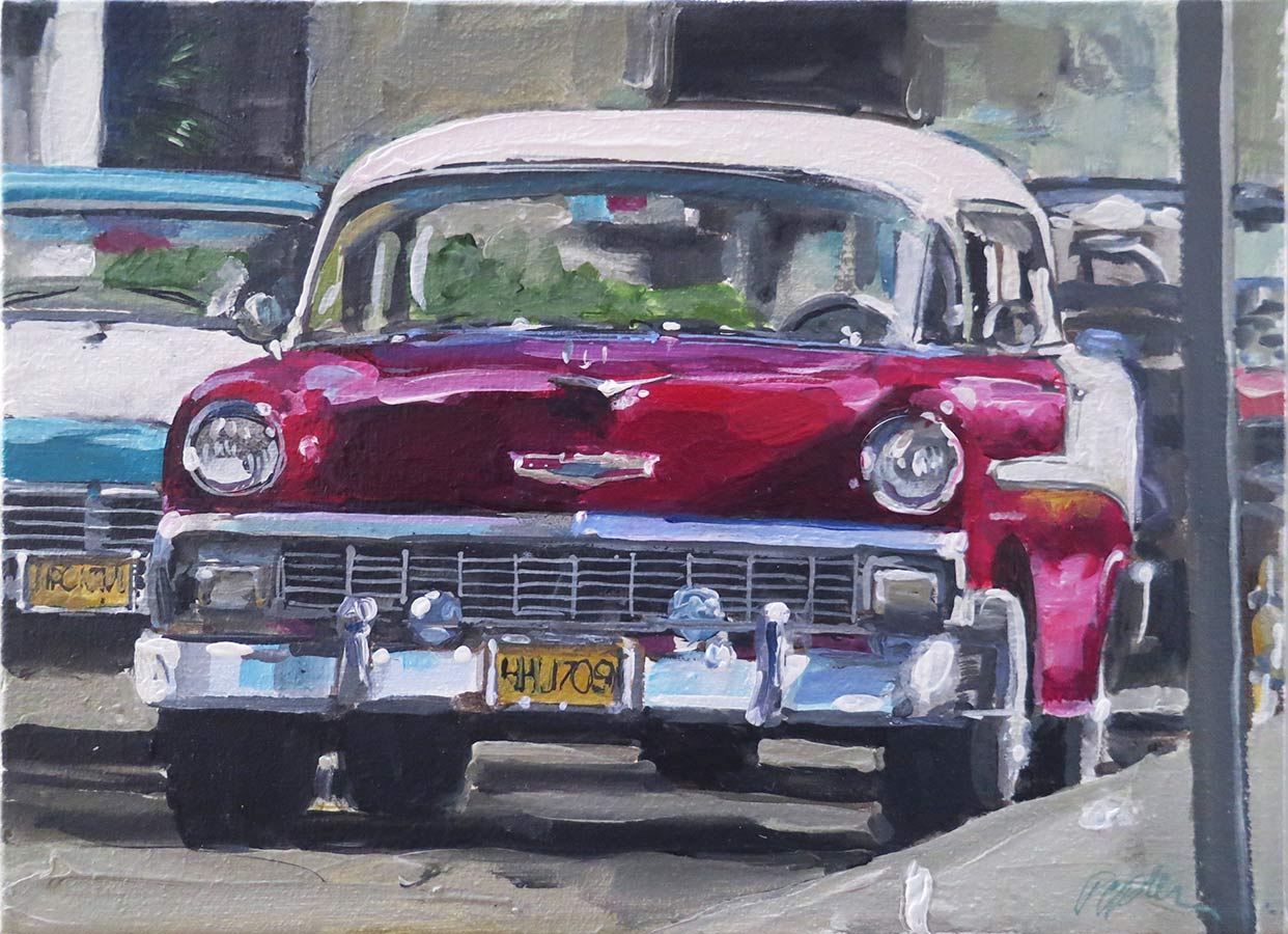 Ruby Red 56 Chevy 10" x 14" painting by Susan Pepler