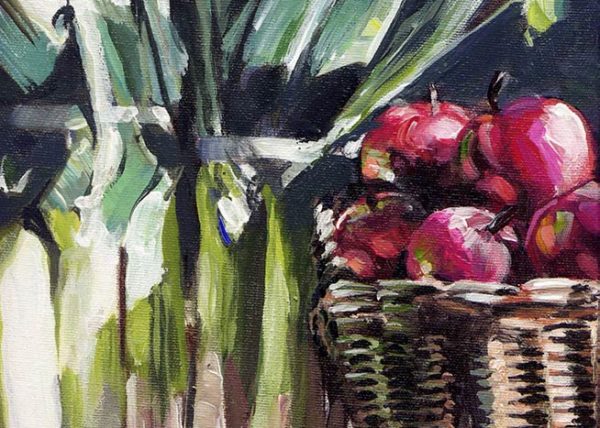 Leeks & Apples in a Basket Painting by Susan Pepler