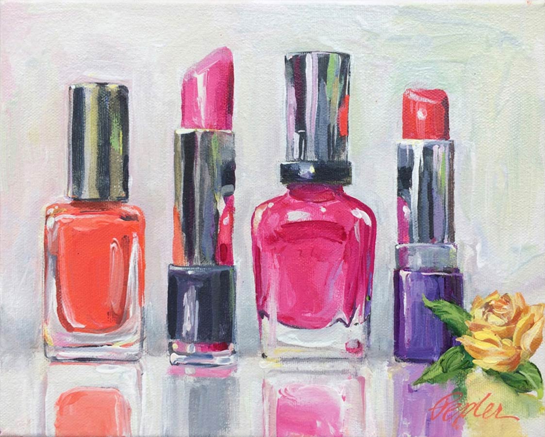 Lipstick & Nail Polish Painting by Susan Pepler