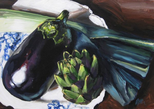 Vegetables on Blue & White Painting by Susan Pepler