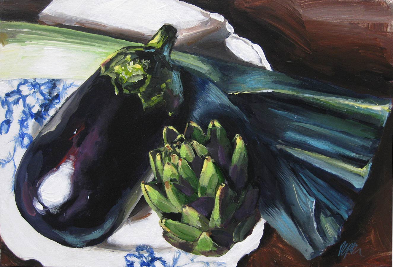 Vegetables on Blue & White Painting by Susan Pepler