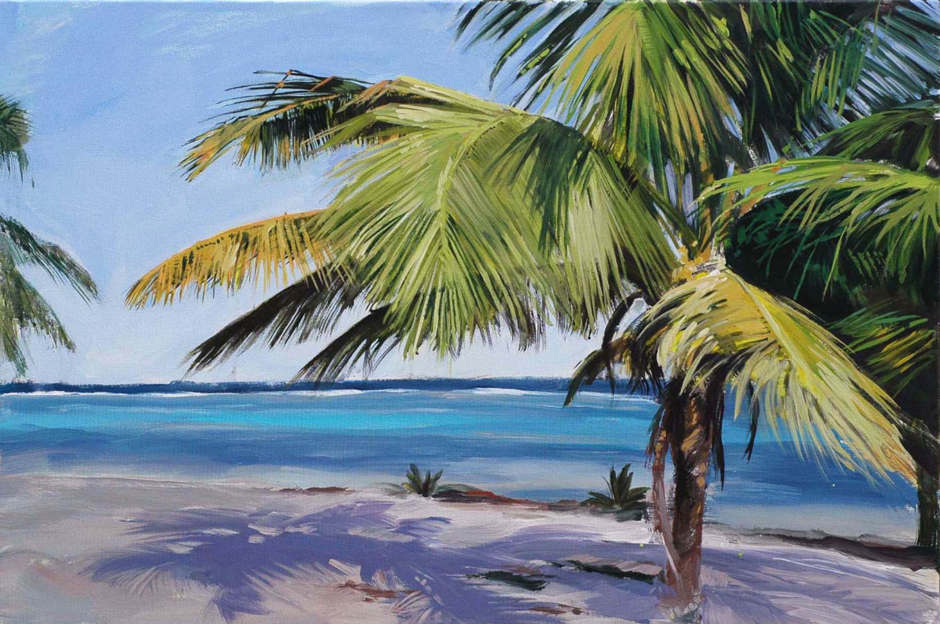 Yellow Coconut Palm Tree Painting by Susan Pepler