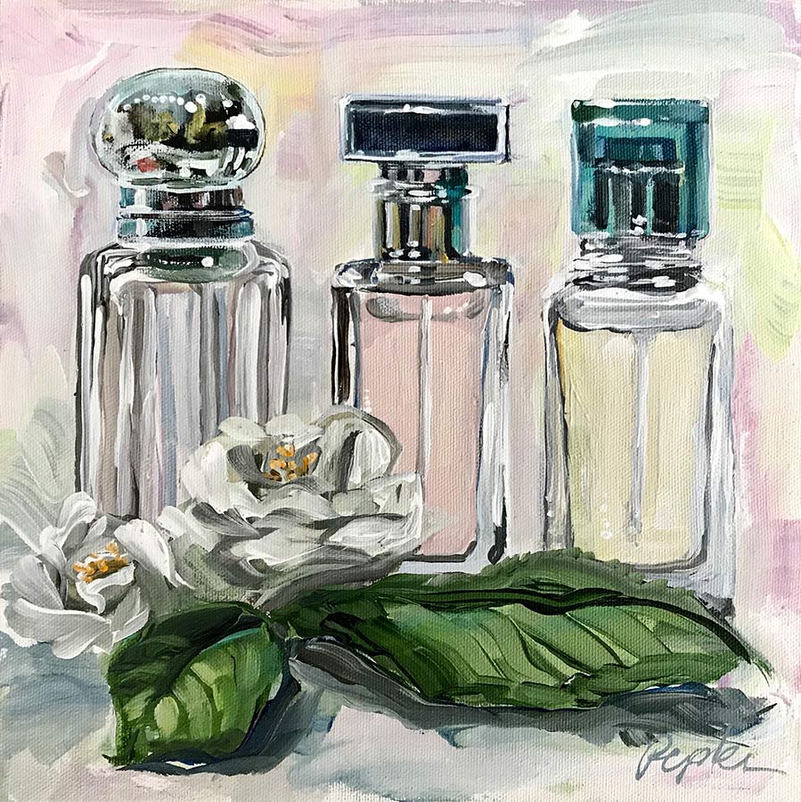 three perfumes painting by Susan Pepler