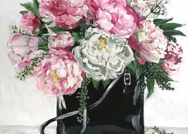 Black Patent Leather Purse with Peonies by Susan Pepler